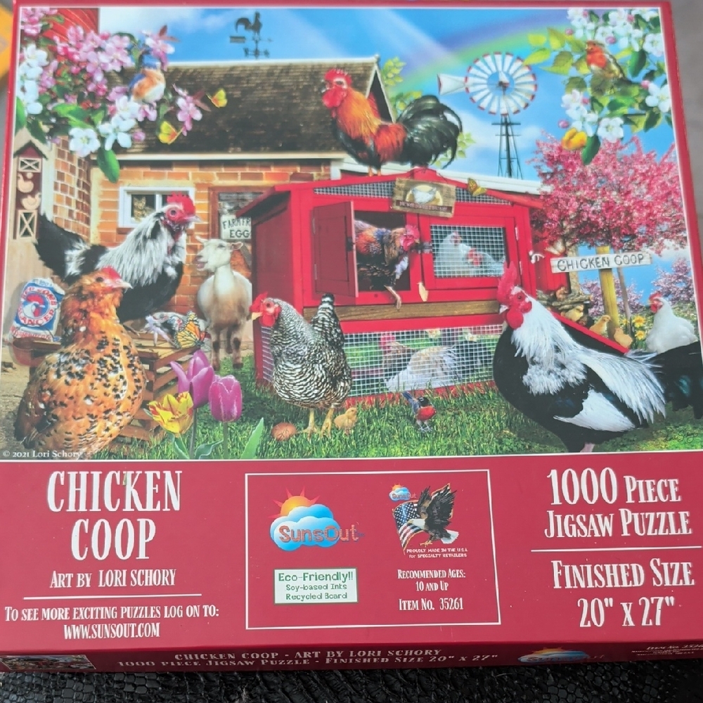 SunsOut Chicken Coop 1000-Piece Jigsaw Puzzle - Red